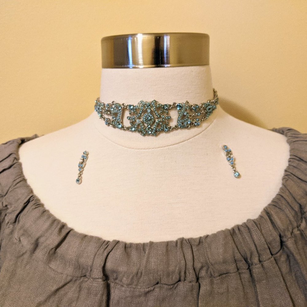 Beautiful Choker and Earring Set with Baby Blue Beads and Aquamarine Gemstones